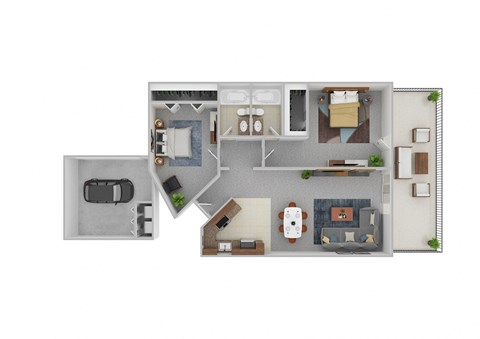 Floor plan for 2 beds, 2 baths, 900 sqft